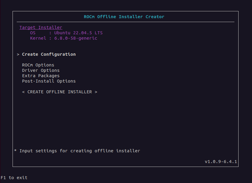 The main user interface menu for the Offline Installer Creator